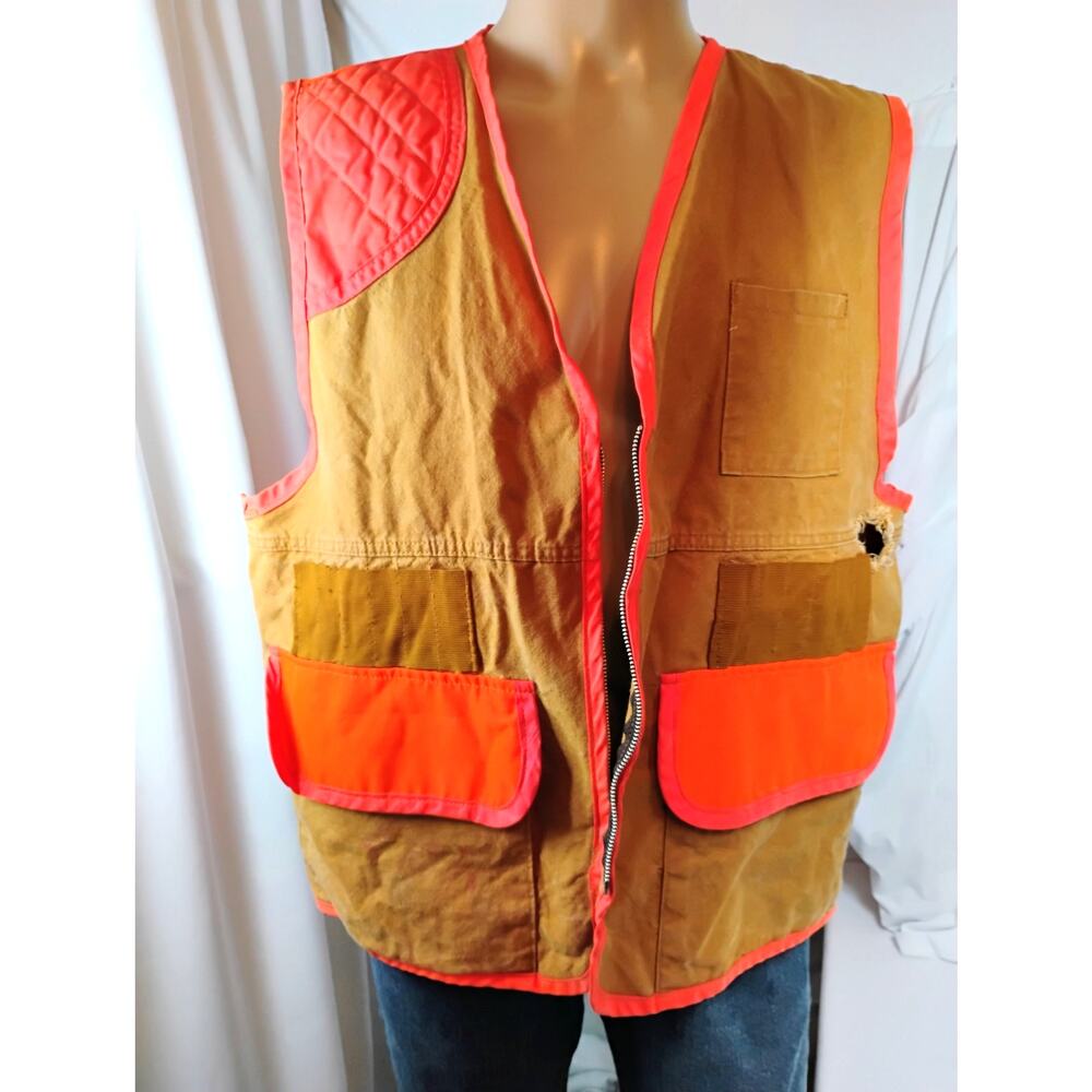 Vintage SafTBak Hunters Visibility Vest Blaze Orange Brown Hunting YKK Zipper L